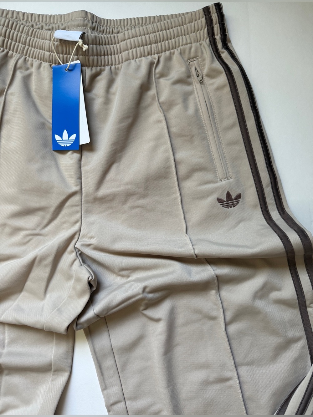 adidas Originals Beige Track Pants with Brown Stripes - Picture 8 of 13